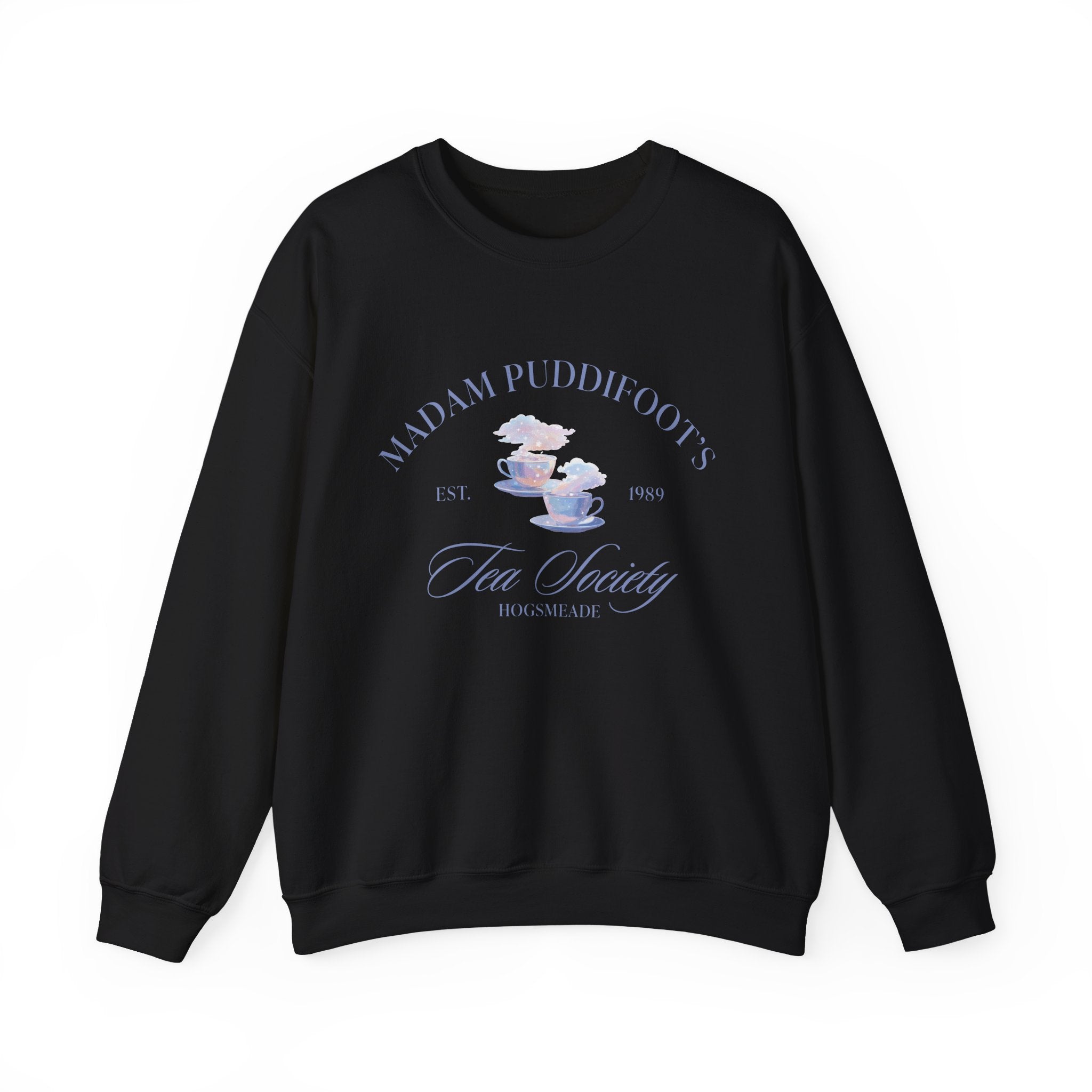 Magical Tea Society Black Crewneck – Cozy Fantasy Cottagecore Sweatshirt for Book Lovers | Winter Holiday Christmas Gift