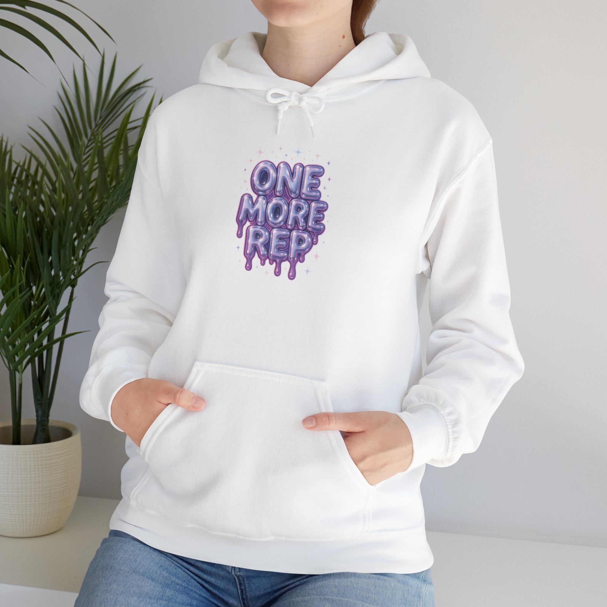 One More Rep White Hoodie – Pastel Motivational Gym Hoodie for Women | Y2K Fitness Aesthetic Sweatshirt | Cute Workout Gift