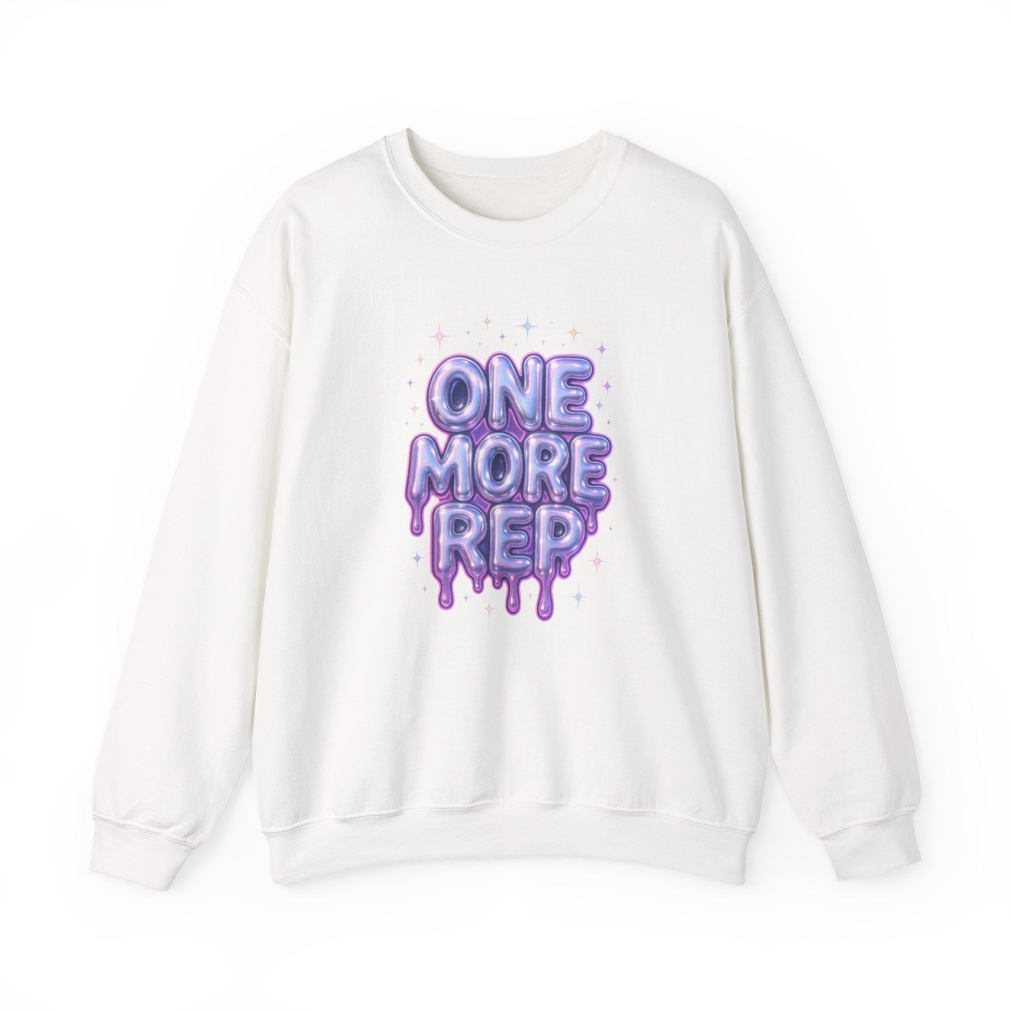 One More Rep White Crewneck Sweatshirt – Pastel Motivational Gym Sweatshirt for Women | Y2K Fitness Aesthetic | Cute Workout Gift for Gym Lovers